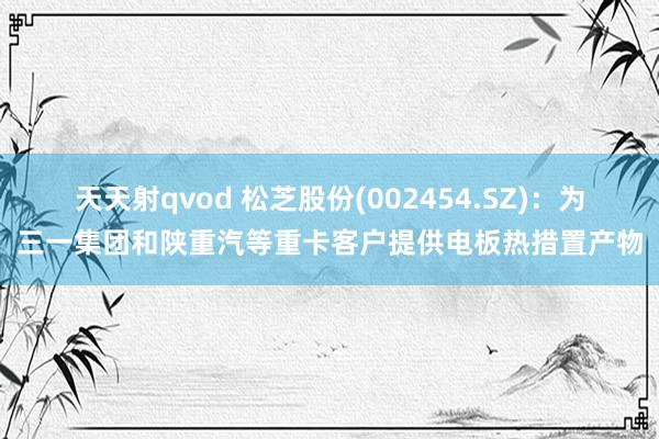 天天射qvod 松芝股份(002454.SZ)：为三一集团和陕重汽等重卡客户提供电板热措置产物