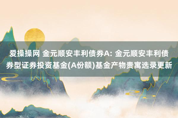 爱操操网 金元顺安丰利债券A: 金元顺安丰利债券型证券投资基金(A份额)基金产物贵寓选录更新