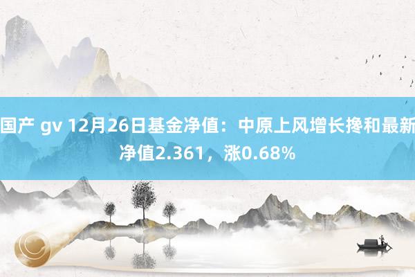 国产 gv 12月26日基金净值：中原上风增长搀和最新净值2.361，涨0.68%