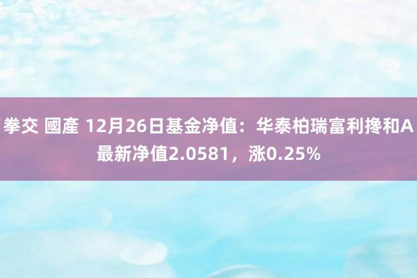 拳交 國產 12月26日基金净值：华泰柏瑞富利搀和A最新净值2.0581，涨0.25%